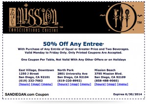 50% off One Entree